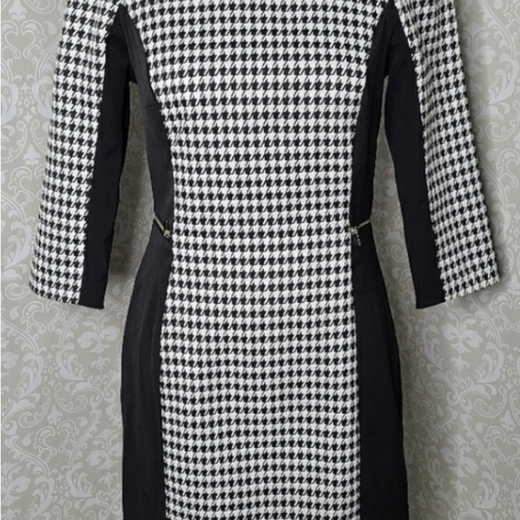 H&M Monochrome Houndstooth Dress 3/4 Sleeve pockets preppy academia NWT - Picture 5 of 16
